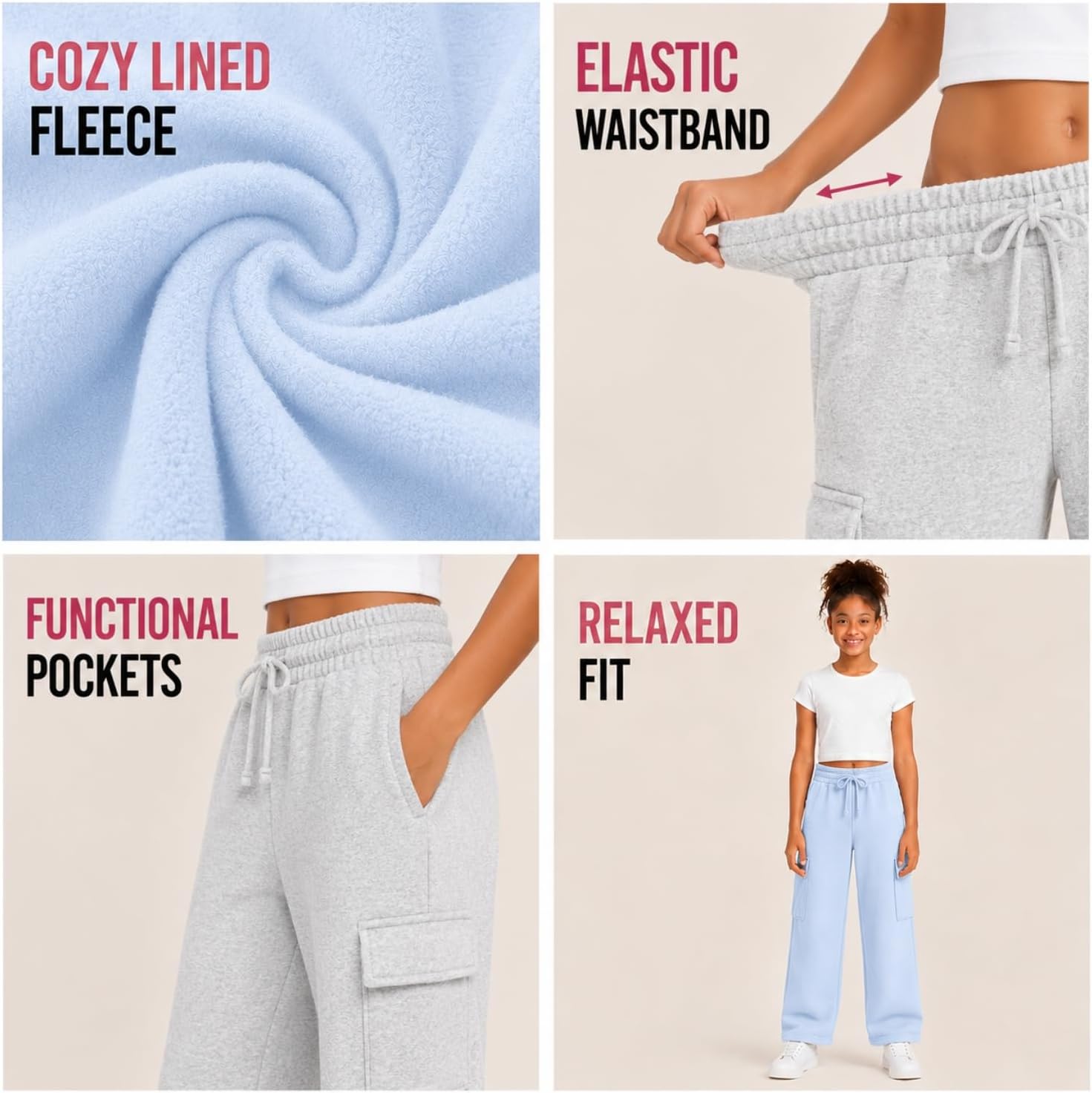 Girls 2PACK Cargo Fleece Pant