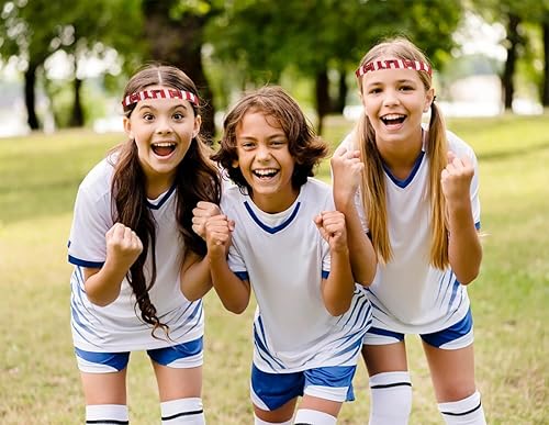 Miniatura 4 de 2 diademas de fútbol para mujeres y niñas, ajustables, antideslizantes, elásticas, elásticas, con rayas rojas y blancas, lindas diademas deportivas