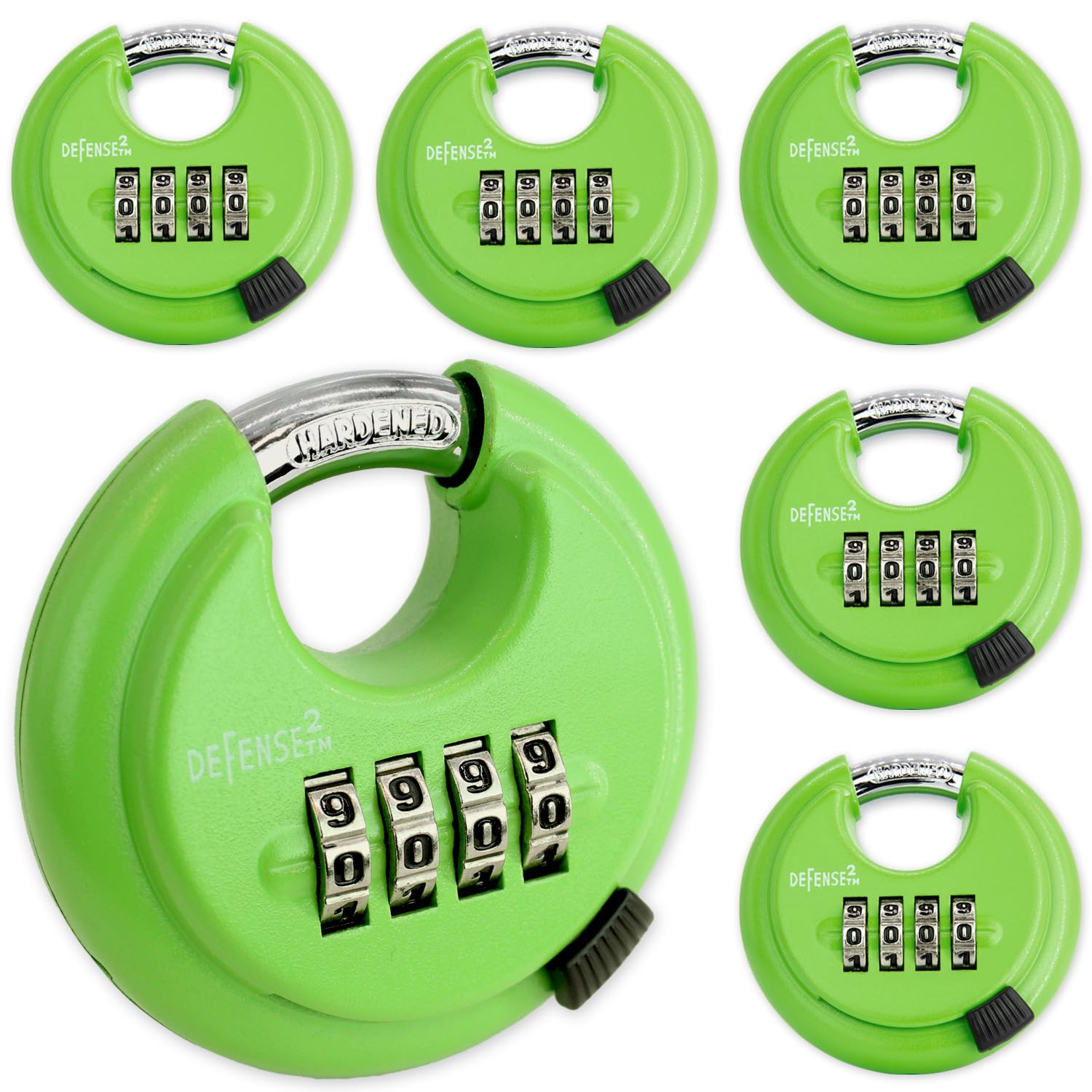 Disc Lock for Storage Unit 4 Digit Combination Lock Outdoor Padlock Weatherproof Combination Locks 6 Pack (Green)
