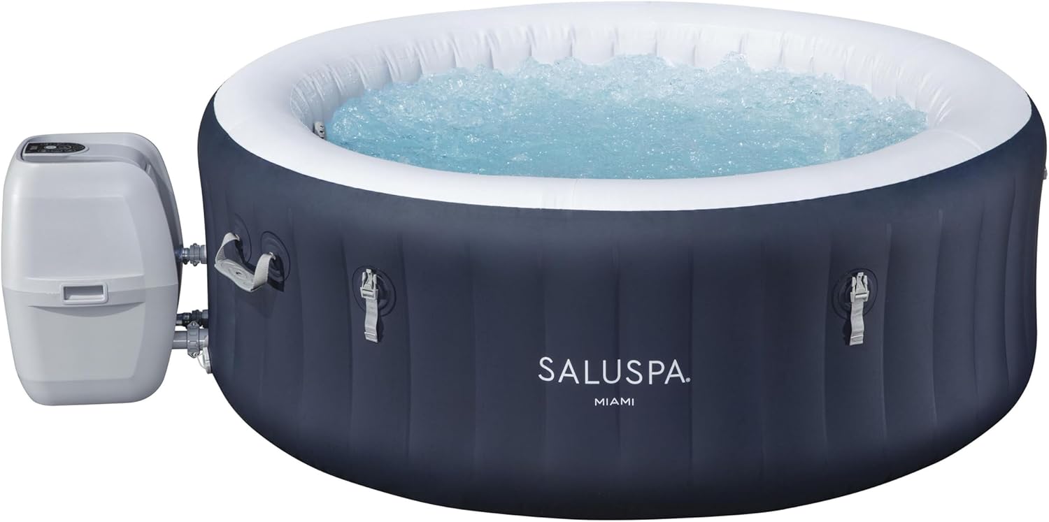 Bestway Miami EnergySense AirJet Inflatable Hot Tub Spa | Up to 4 Persons | Dark Blue Round 71