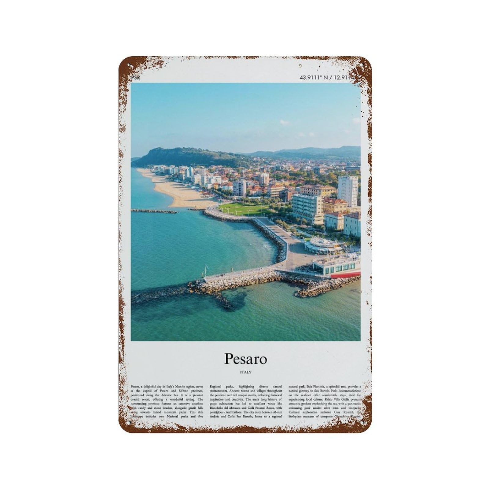 xiaoxiaoshen Pesaro Italy City Scenery Wall Decor Art Metal Tin Poster Modern Home Decor Art Home Bar Shop Decorations Vintage Sign 30x20cm