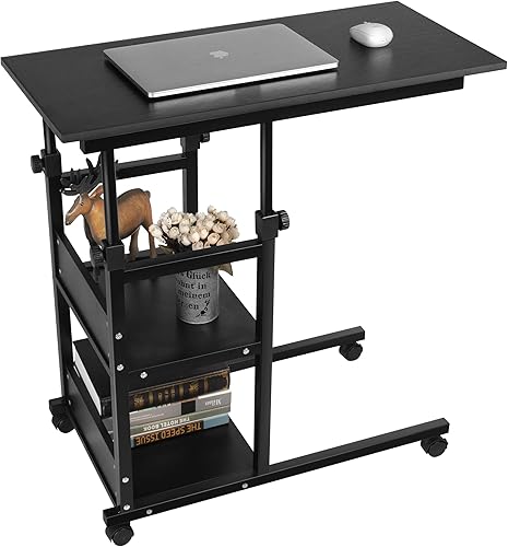 Lavievert Mesa auxiliar en forma de C con estantes de almacenamiento sofá de altura ajustable mesa auxiliar de café mesa de noche escritorio para