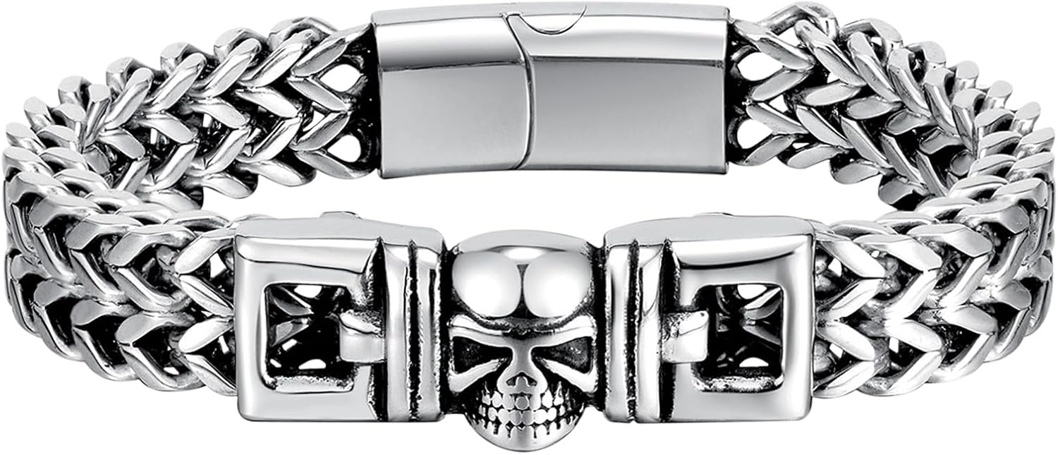 JewelryWe Biker armband heren gothic punk motorfiets pantserketting koningsketting armketting roestvrij staal Kiel Link armreif cadeau voor mannen zilver, 21 centimeters, Roestvrij staal, zonder steen