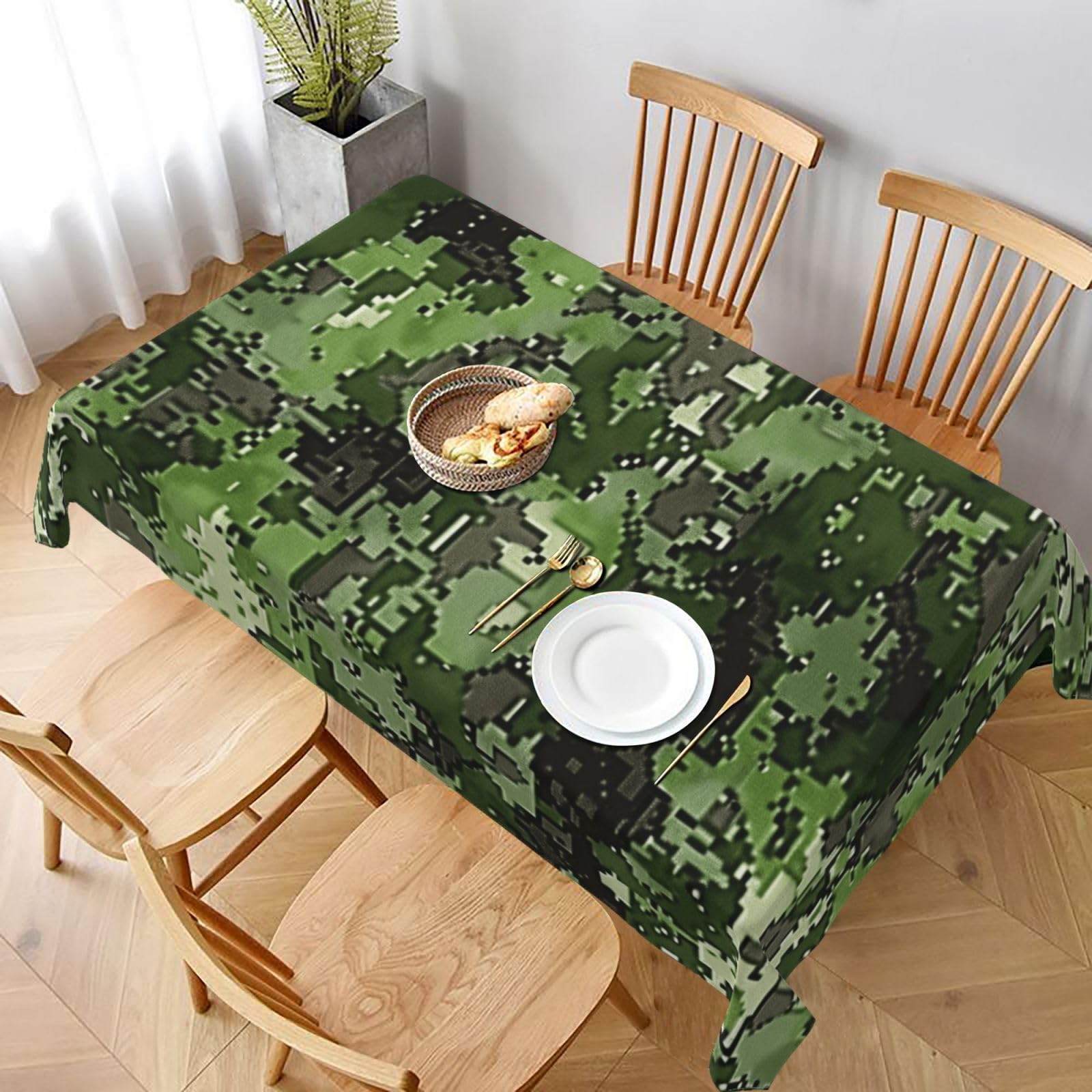 WPKJU Green Army Digital Camouflage Print Printed Tablecloth 60x90 in Water Resistant Table Cover Washable Rectangle Table Cloth for Dining Tables