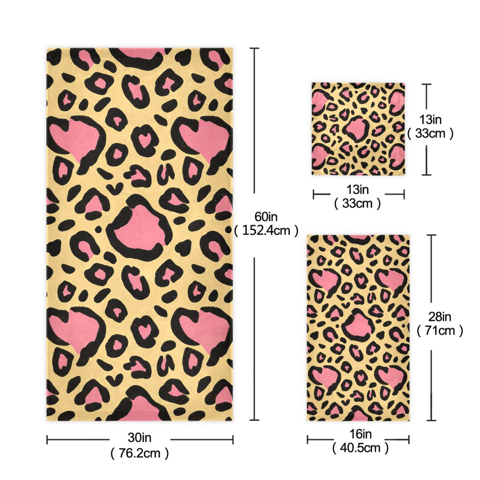 Set di 3 asciugamani per il viso in microfibra con stampa leopardata, 1 asciugamano da bagno, 1 asciugamano per le mani, 1 panno per la spiaggia, capelli, viso, palestra, nuoto, cucina
