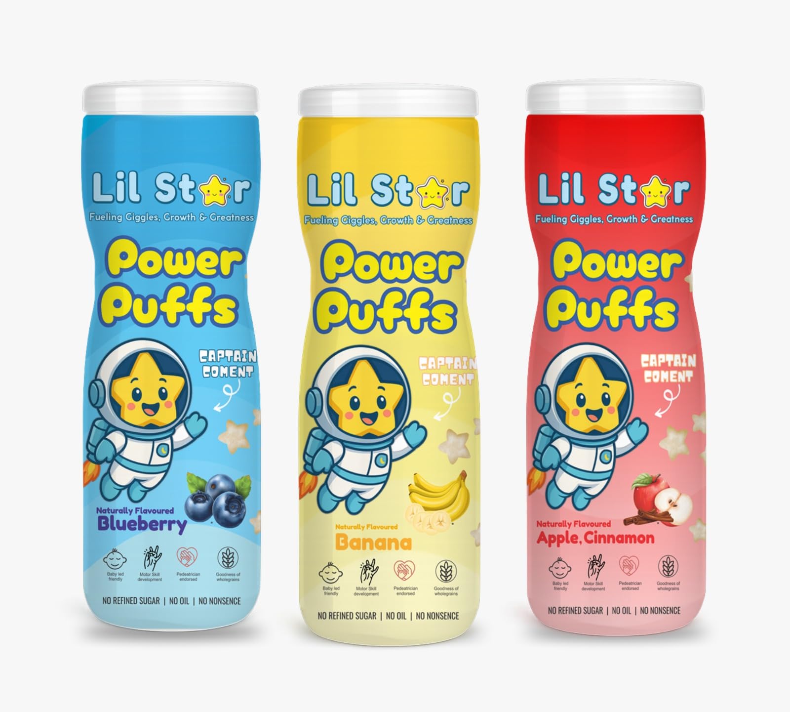 Lil Star Power Puffs (Pack of 3) | (Apple Cinnamon + Banana + Blueberry) | Healthy Snacks for Babies, Whole Grains with Rice | Wheat and Oats | No Refined Sugar | No Oil-image-5