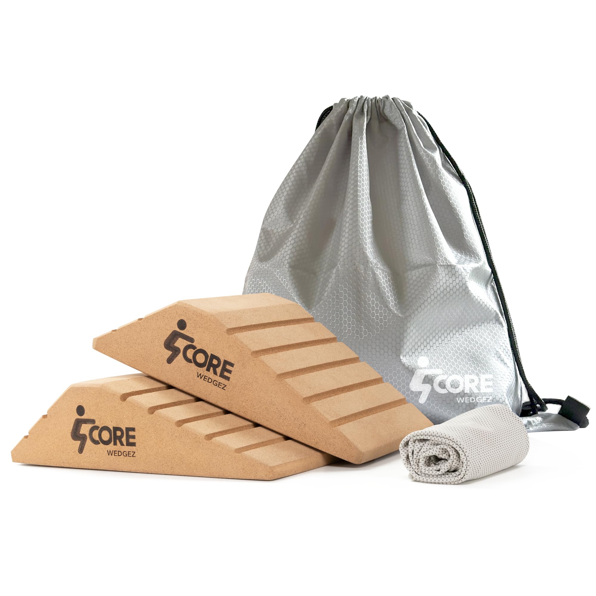 Large Size Cork Squat Wedge Block (2-Pack) - Gym Equipment for Weight Lifting, Leg Workout and Physical Therapy, Yoga Blocks, Non Slip Calf Stretcher and Slant Board for Squats