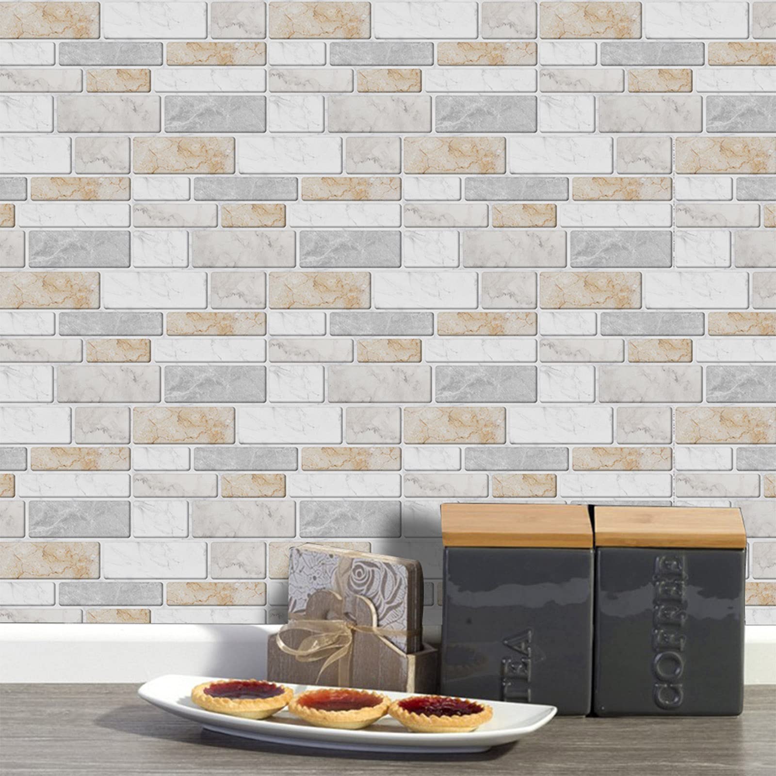 VIVILINEN Peel And Stick - Set di 27 piastrelle da parete, per cucina e bagno, 10 x 20 cm, colore: bianco e nero