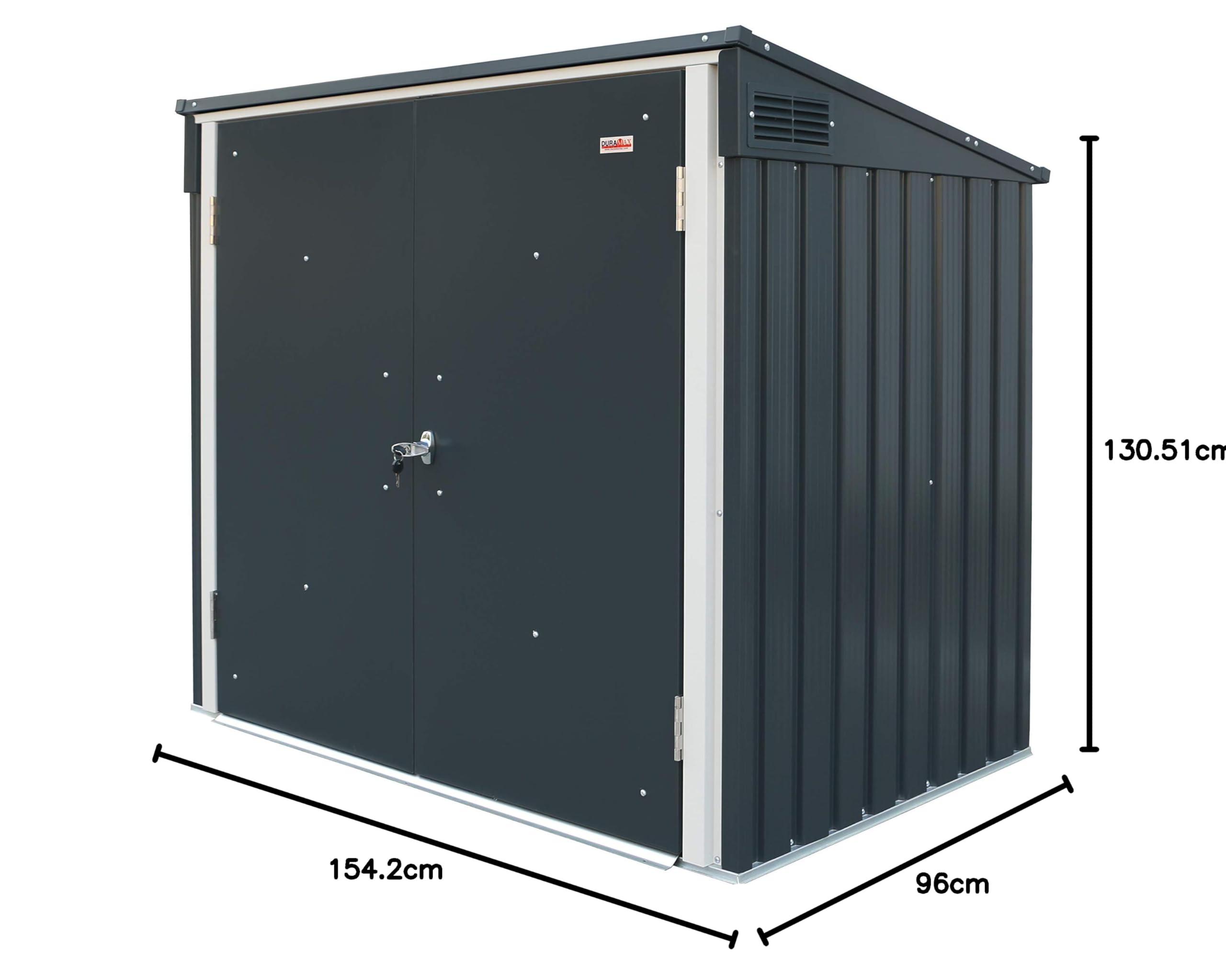 Duramax Mülltonnenbox für 2, Unterstand für 2 Mülltonnen mit Öffnung von oben und abschließbaren Doppeltüren, Lagerunterstand aus Metall, Verstecke für rollende Mülltonnen, Anthrazit
