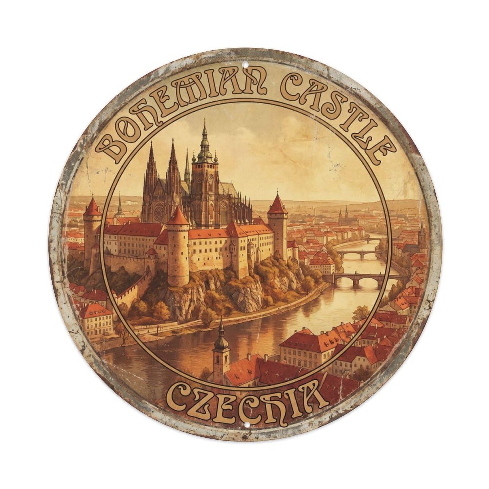 Vintage Travel Bohemian Castle Czechia Metal Tin Sign
