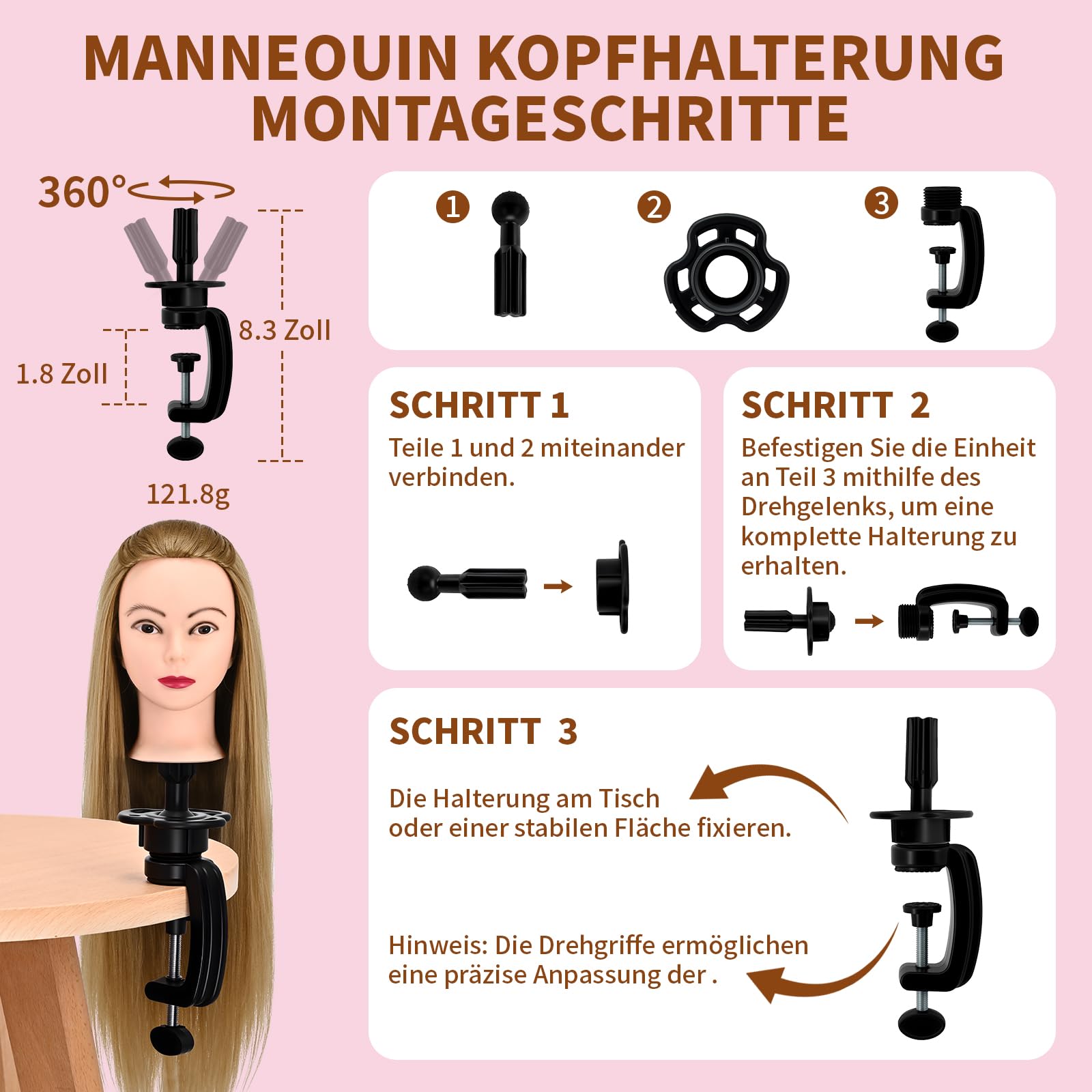 28-Zoll Frisierkopf Kinder mit Perücken Puppenkopf zum Frisieren Mädchen Trainingsköpfe Friseure Ständer Goldgelb