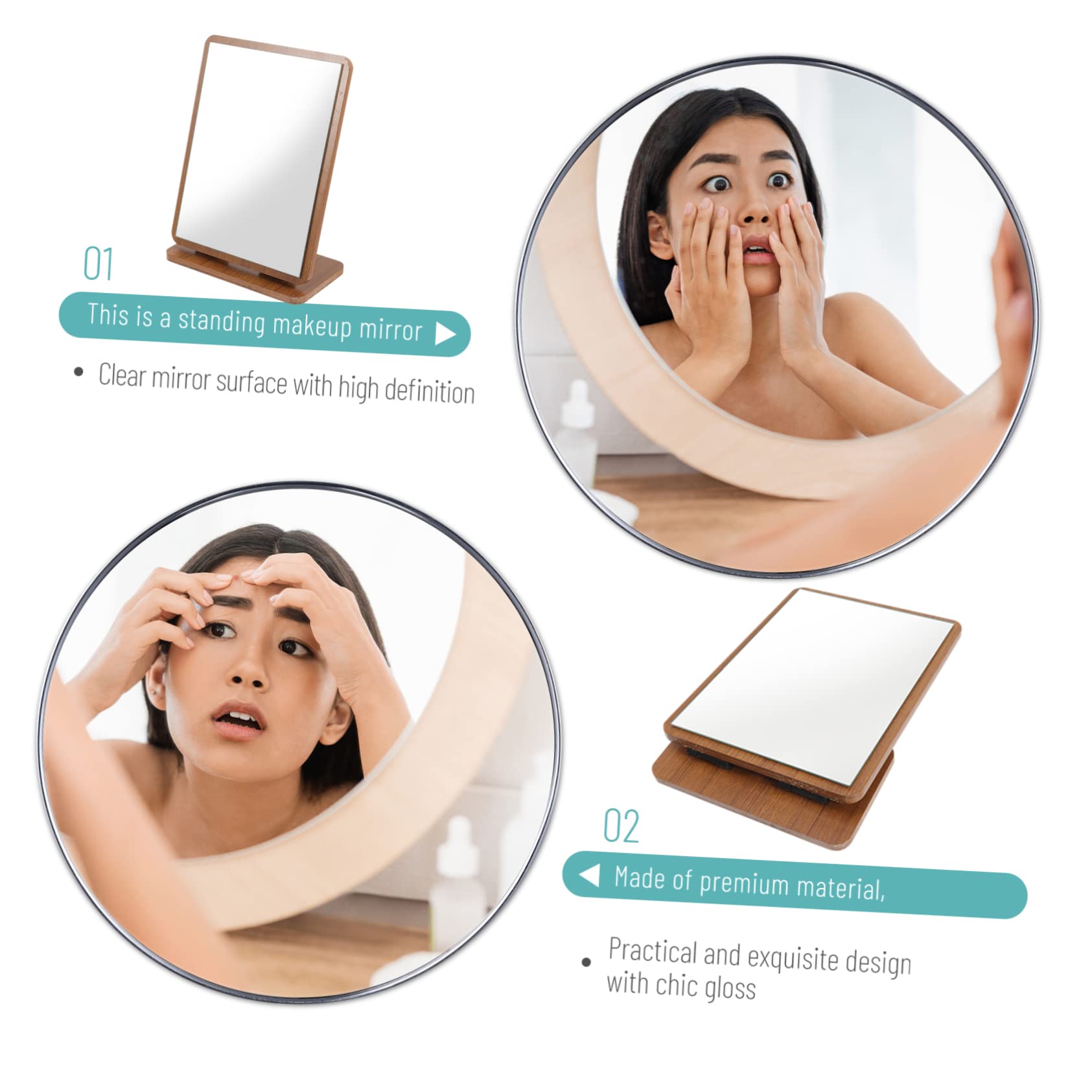 PRETYZOOM Espejo de Maquillaje de Madera Marrón para Tocador Ajuste de Ángulo, Diseño Elegante y Funcional para Cuidado Facial en Dormitorio o Baño