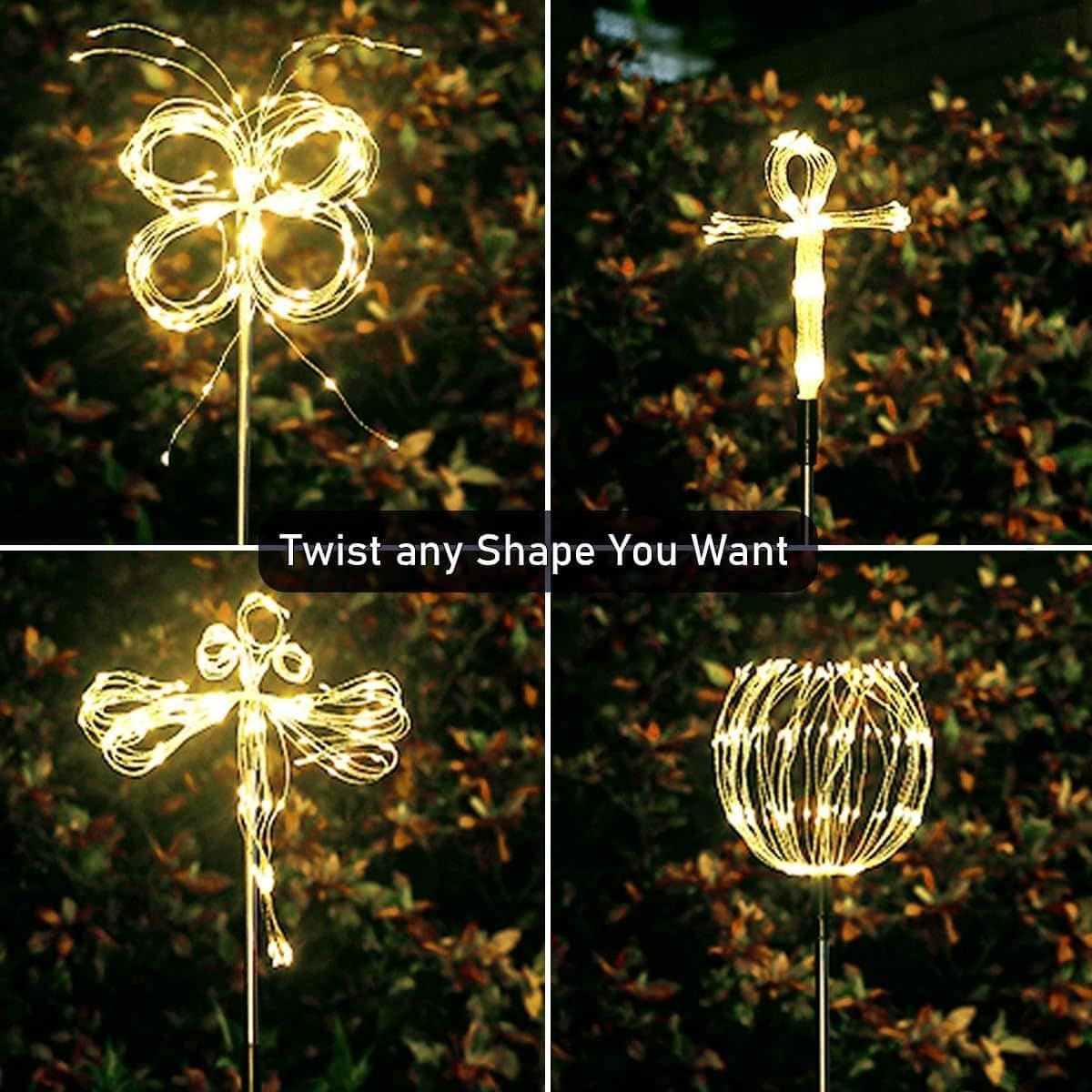 yowin Luci Solari per Giardino 2 Pezzi 120 LED Lucine da Esterno Energia Solare Fuochi D'artificio IP65 Impermeabile 8 Modalità Decorative Lampade per Vialetto Prato Aiuola Feste - Bianco Caldo