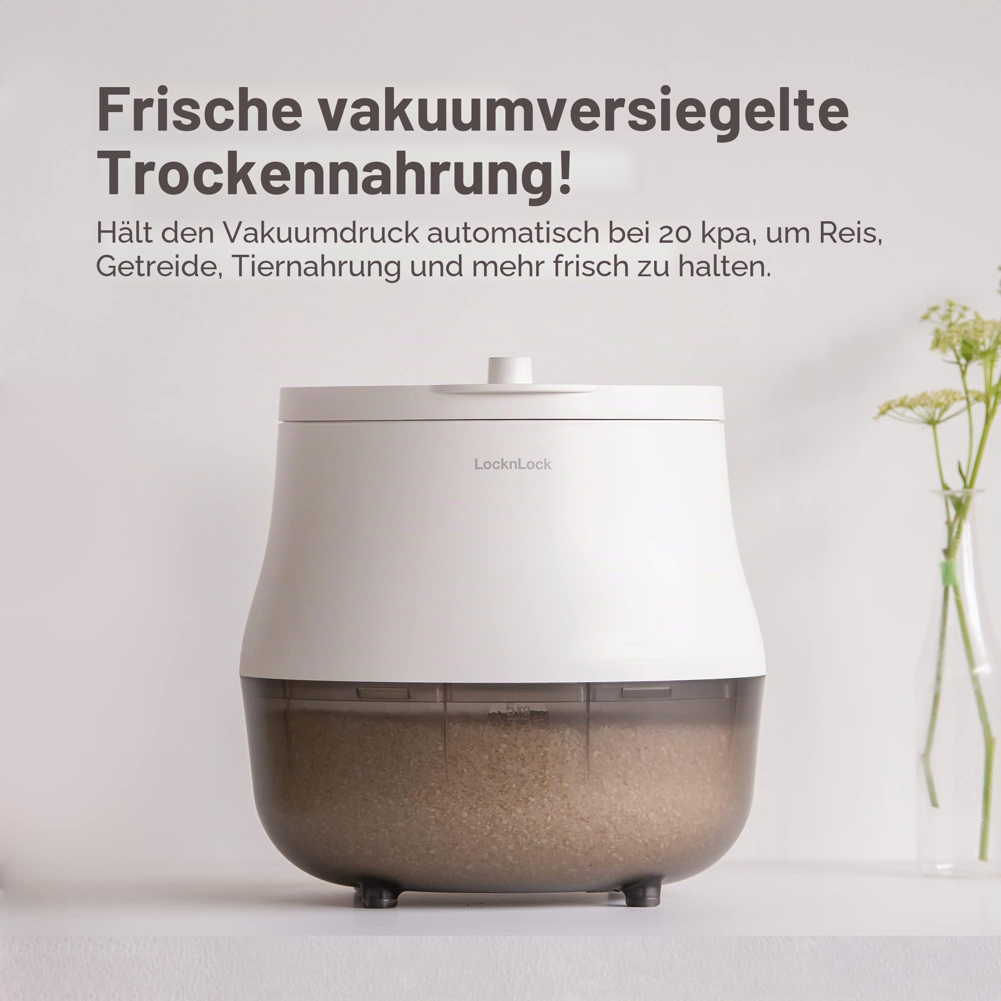 LocknLock Vakuumbehälter optimiert für die Aufbewahrung von getrockneten Lebensmitteln, 10 kg, 13,35 Liter, 56,4 Tassen