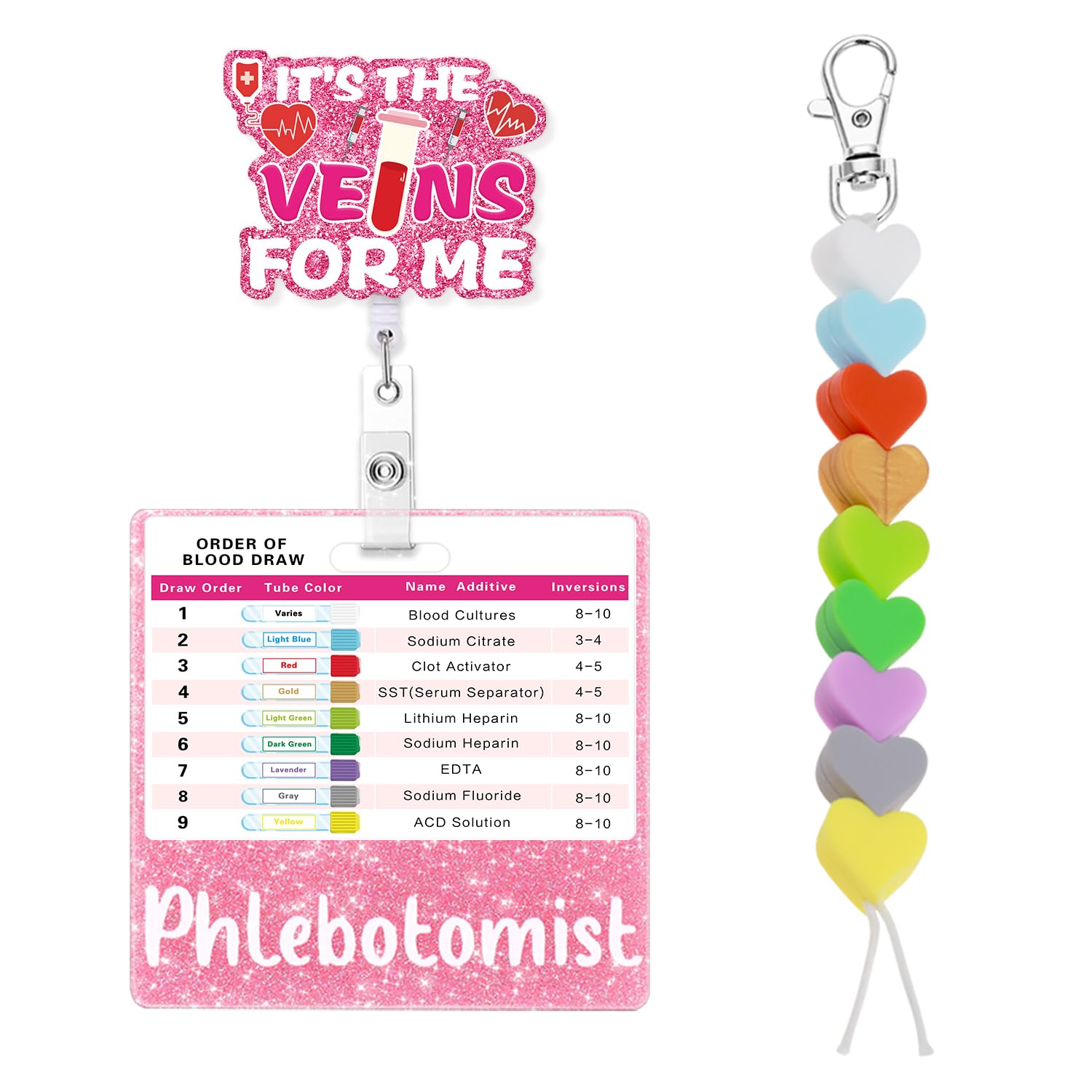 Phlebotomy Badge Reel Set Order of Draw Badge Card Beads,Phlebotomy Essentials Phlebotomist Badge Reel Accessories, Phlebotomy Practice Kit Lab Rn