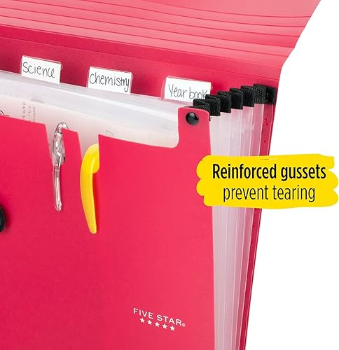 Miniatura 4 de Five Star - 1 organizador de archivos expandible de 6 bolsillos diseño de plástico con insertos de pestañas para hojas de 11 x 8-12pulgadas cierre