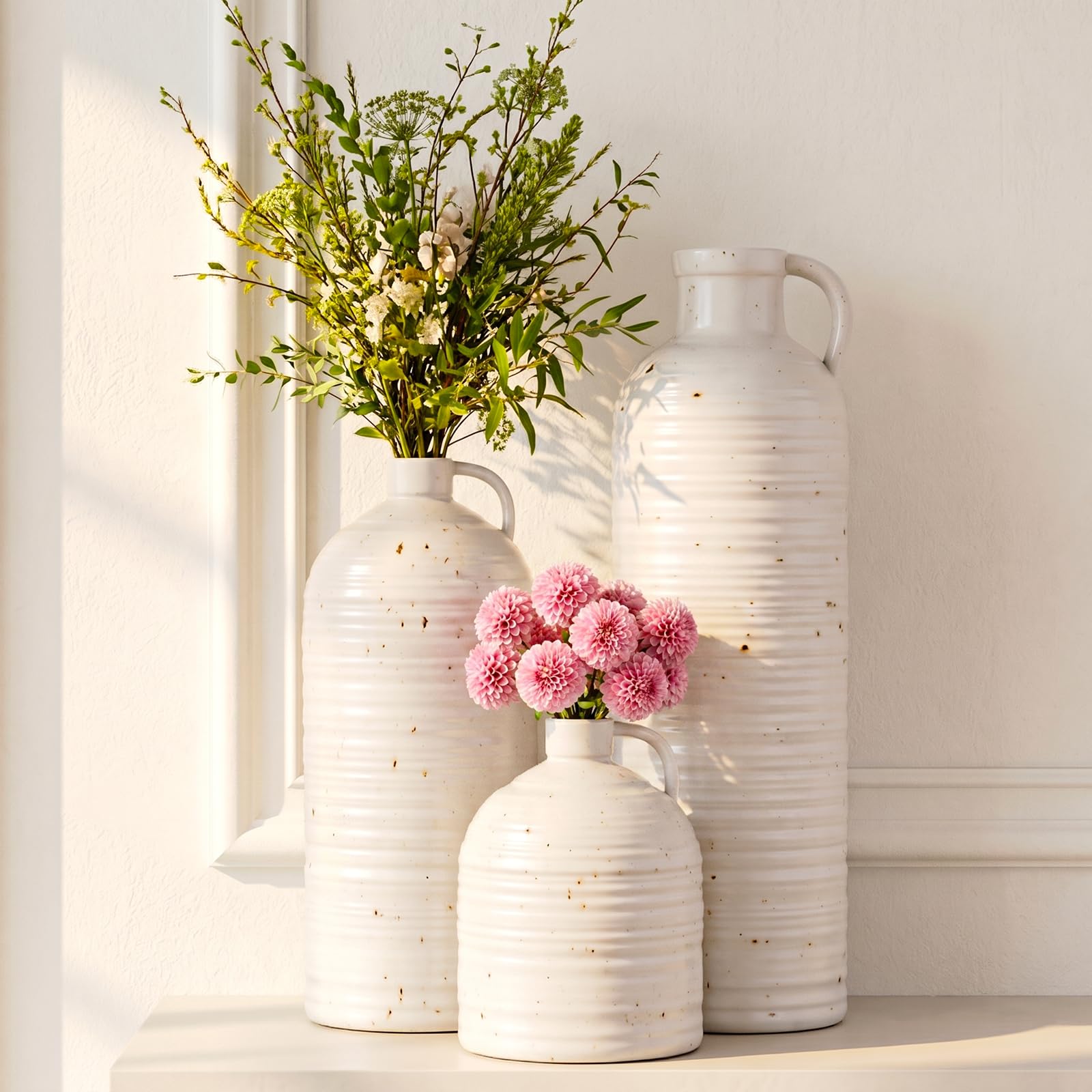 Rustic Ceramic Vase Set with Handles