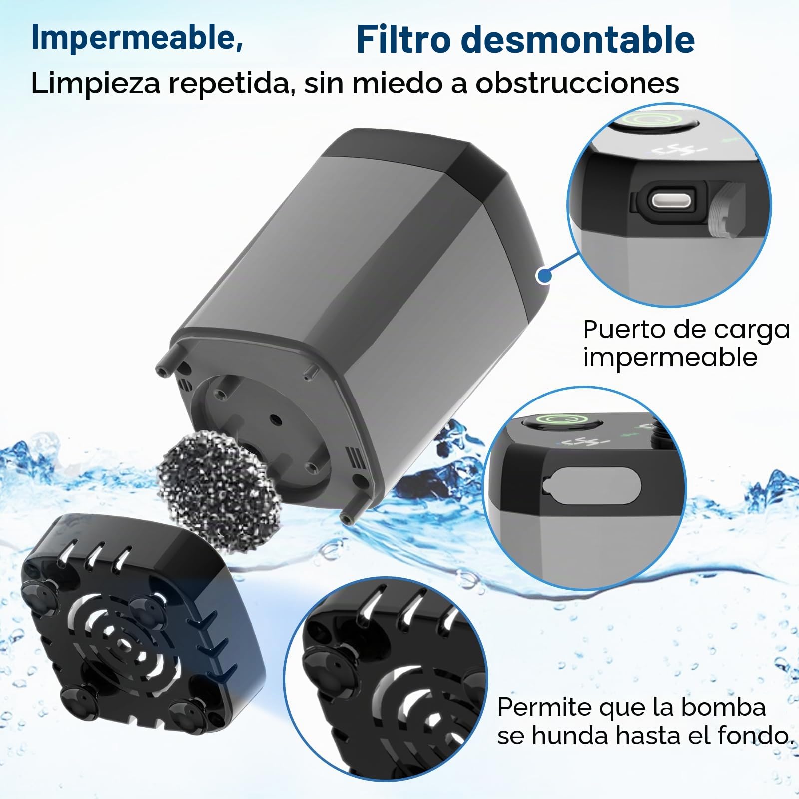 Ducha de Camping portátil, Bomba de Ducha de Camping con batería Recargable 6000mAh y indicador de Temperatura, Cabezal de Ducha Multifuncional y Tubo 2M, cubeta Plegable de 20L