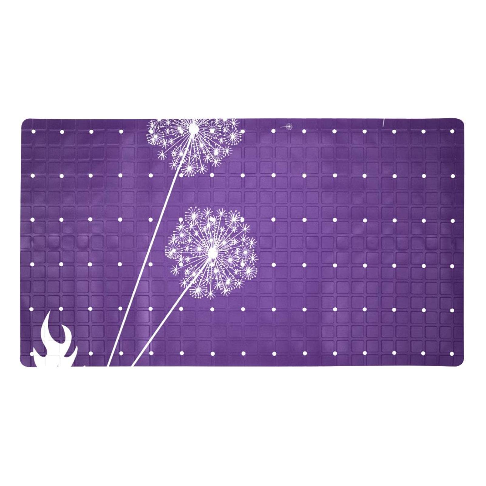 Tapis de salle de bain antidérapant violet à pissenlit blanc pour douche et baignoire