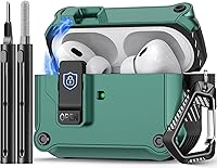 Vista 23 de Compatible con AirPods Pro 2ª/1ª generación, estuche con cierre magnético automático y kit de limpieza, compatible con funda Magsafe - Negro