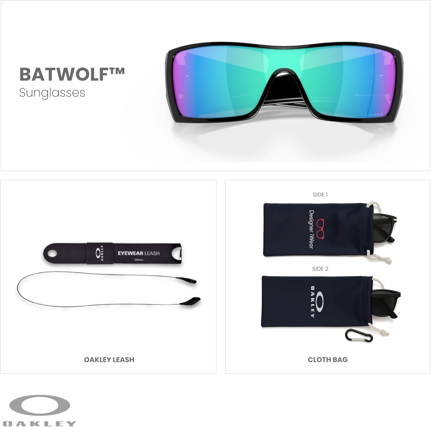 OAKLEY Batwolf OO9101 Rectangle Sunglasses for Men+ Bundle Accessory Leash Kit, Microfiber Pouch - Image 2