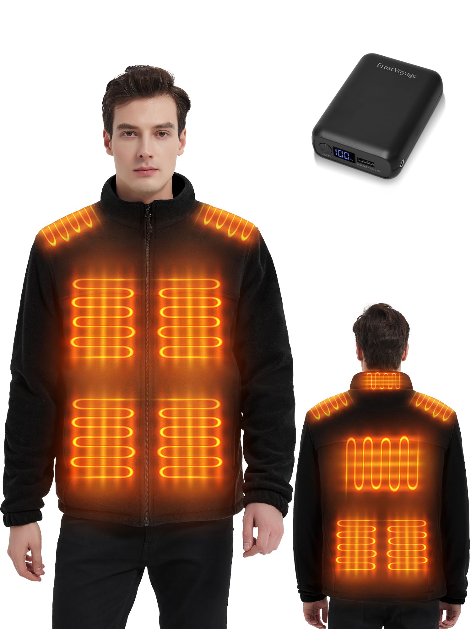 Giacca Riscaldata Uomo con Batteria 18400 mAh, Giubbotto Gilet Pile Riscaldato Uomo con Power Bank, Invernale Abbigliamento Riscaldato Lavoro Moto, 10 Zone di Riscaldamento