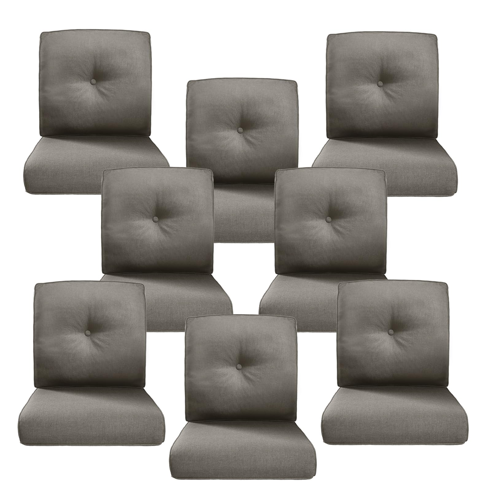 Luxury 4" Thick Outdoor Cushion Set of 8 - 22x24 Patio Furniture Cushions with 28D High-Density Foam, Water-Resistant &amp; Fade-Resistant Fabric, Removable Covers for Patio Furniture Sofa Couch -Grey
