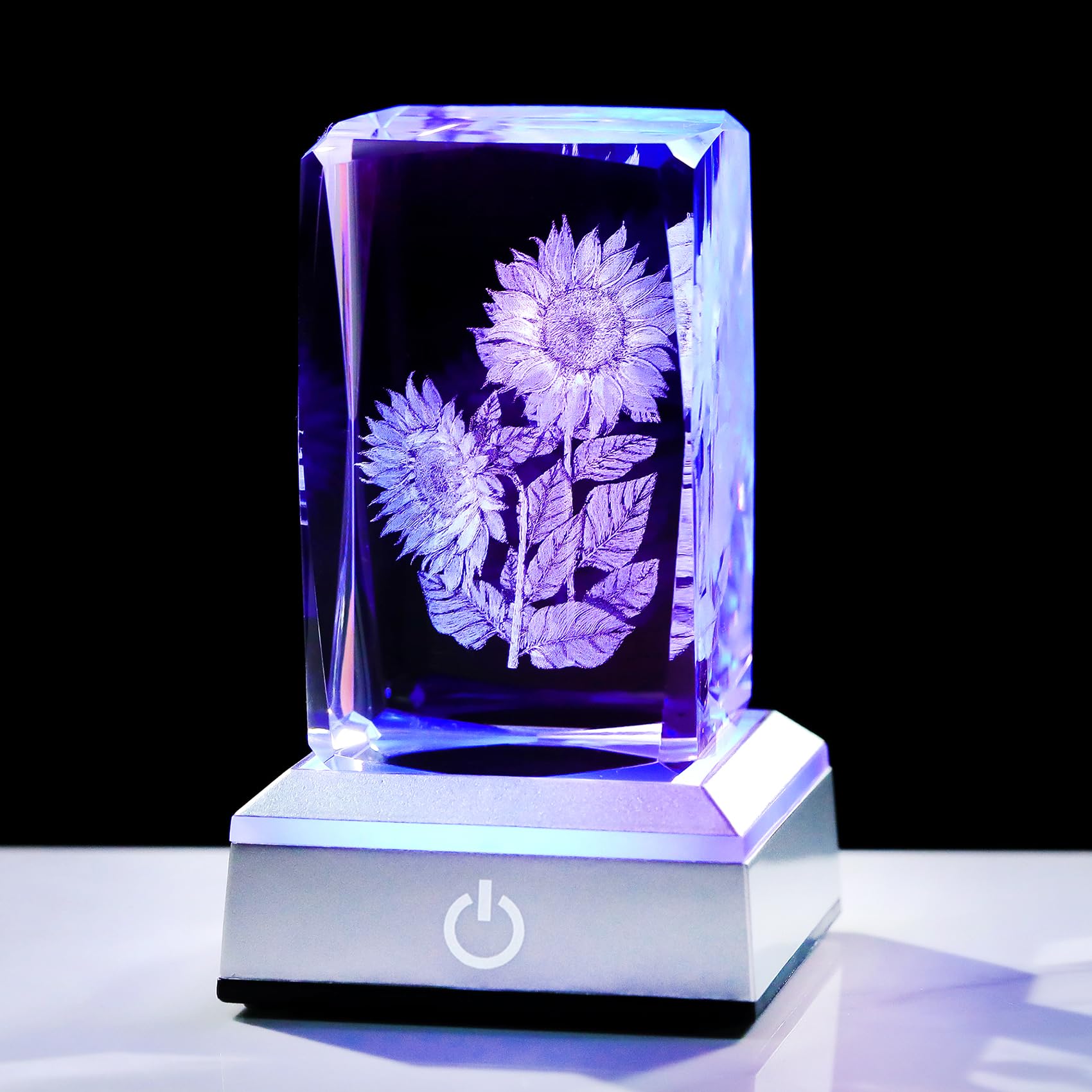 Ornalrist Sunflower Gifts for Women, 3D Engraved Sunflower K9 Crystal Cube with LED Light Base, Gifts for Mom Mother's Day, Birthday
