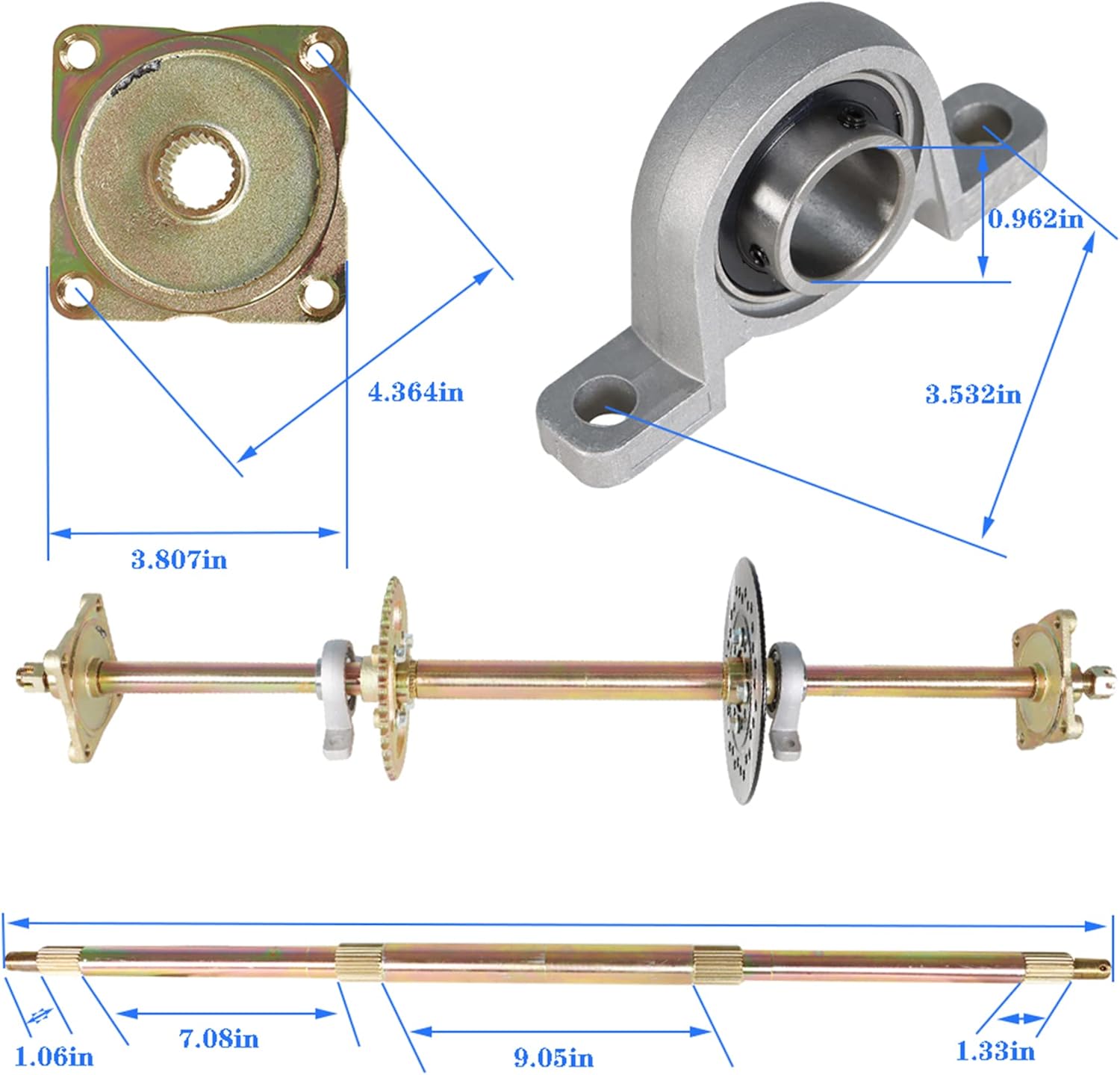 waltyotur 32 Go Kart ATV Rear Axle Assembly Kit Shaft & Hub & Chain & Brake Master Cylinder Replacement for 32 Inch Go Kart ATV