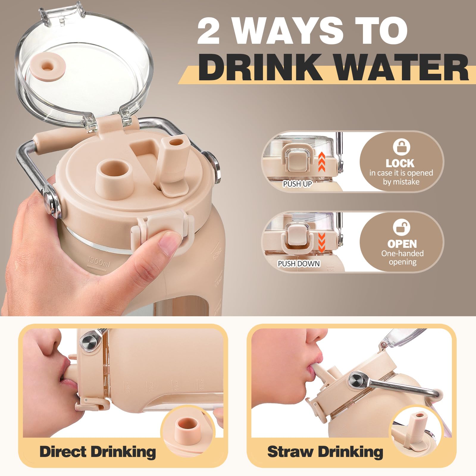 HYDRAGLAZIC 2L Bottiglia D'acqua in Vetro Con Cannuccia e Pennarello Motivazionale Bicchiere D'acqua Con Manicotto in Silicone e Coperchio Con Beccuccio largo Senza BPA Prova Diperdite, Colore