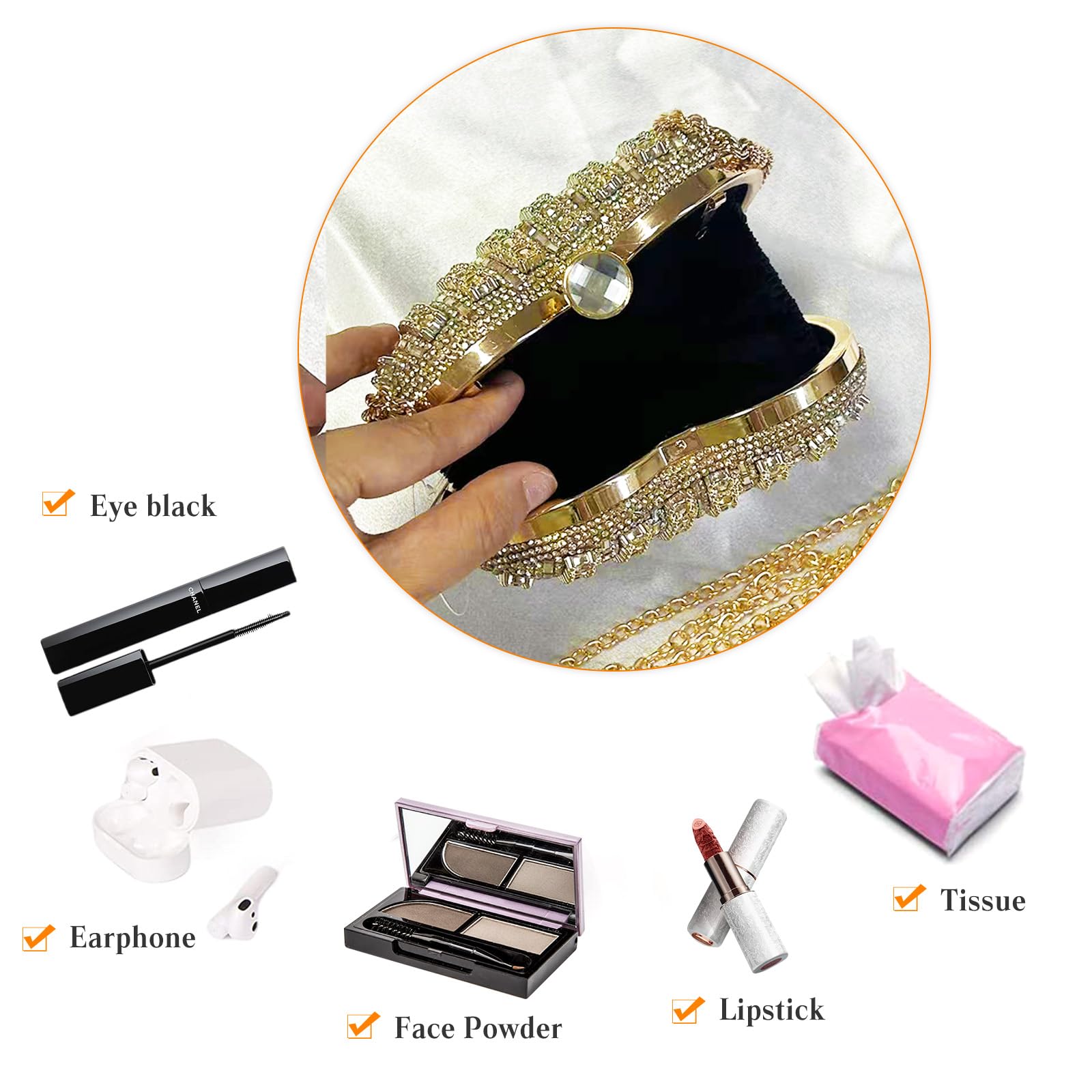 Borsetta da Sera da Donna Clutch in Cristallo a Forma di Cuore Strass Borsa a Mano Pochette Piccolo con Catena Elegante Borsa a Tracolla a Spalla per Ballo Cerimonia Cocktail Festa