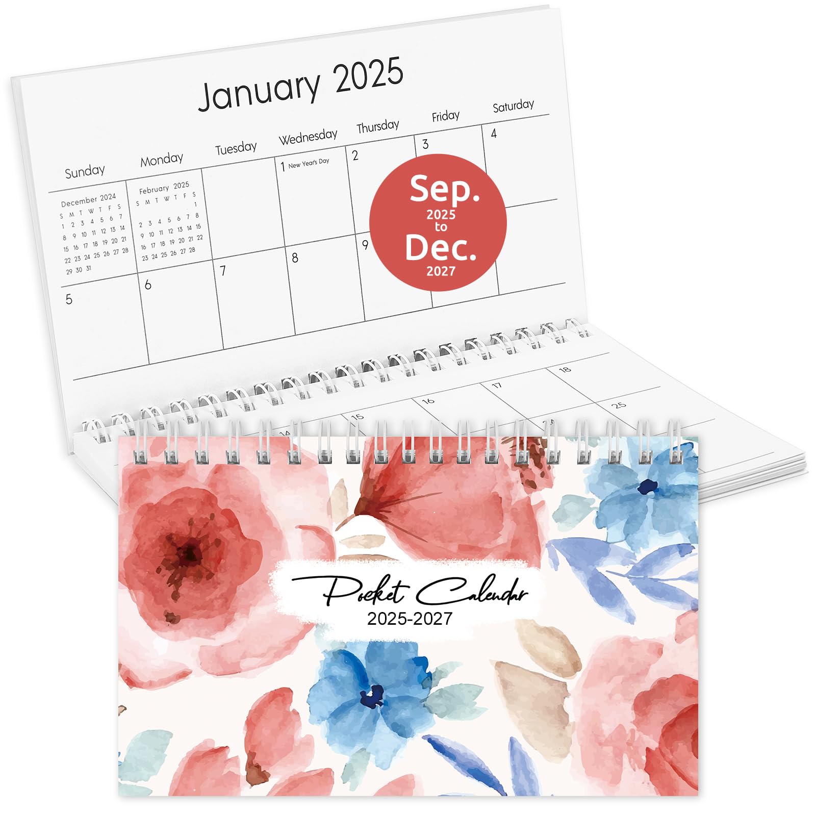 KONVINIT Pocket Calendar 2025-2027, 2026 Pocket Calendar - 3.5”×6.5” - Runs from September 2025 until December 2027, 2026 Planner with Coil for
