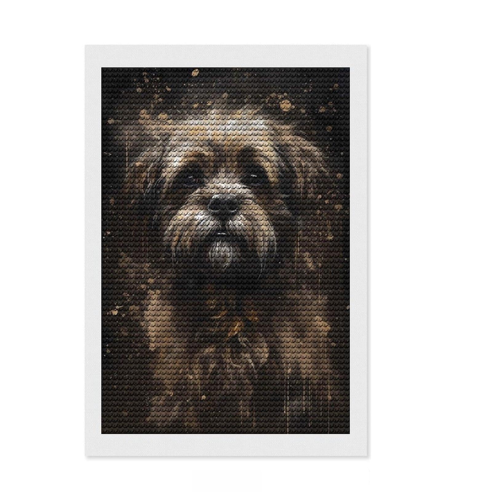 Junmoney Shih Tzu Dog Delightful Full Drill Diamond Painting Kit 8"x12", Relaxing DIY Hobby, Calming Craft to Unwind, Vintage Style Decor