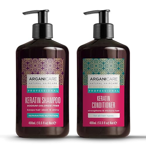 Arganicare Juego de champú y acondicionador de queratina para engrosar y fortalecer el cabello, tratamiento hidratante para el cabello enriquecido