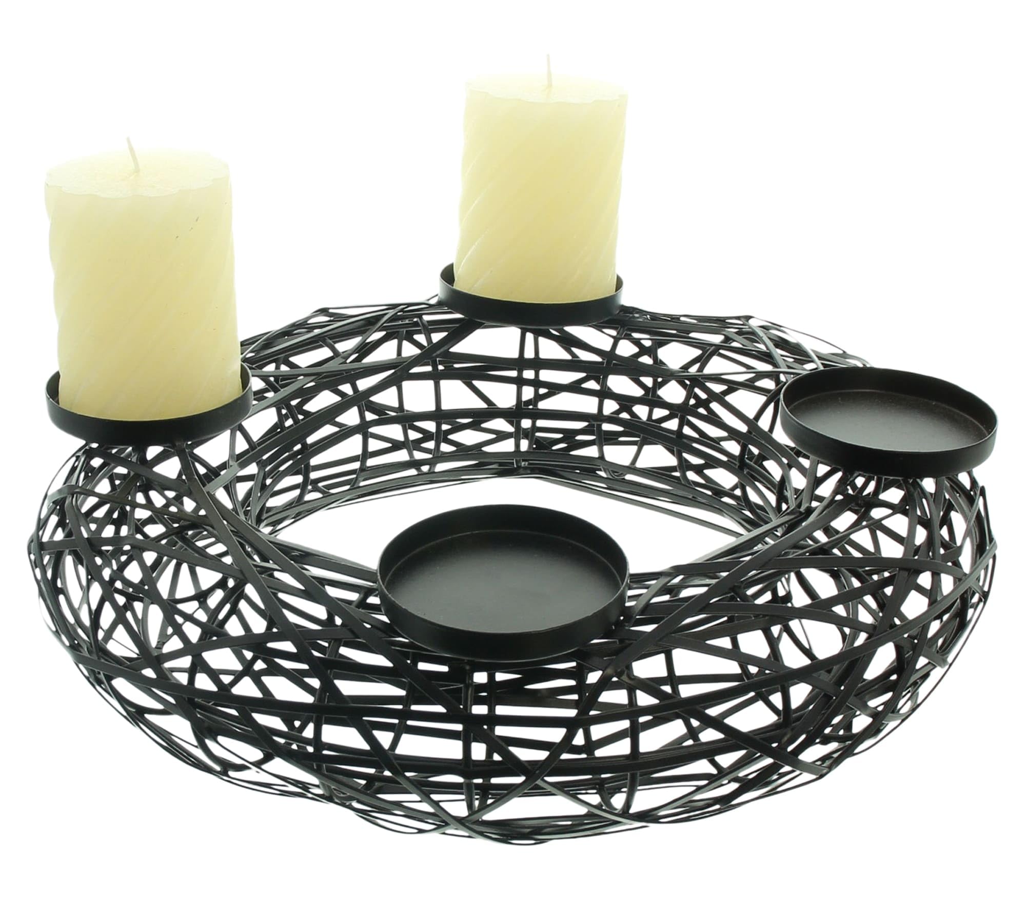 Dekoleidenschaft Adventskranz Black aus Metall, schwarz, rund, Ø 38 cm, Weihnachtskranz modern, Kerzenständer für 4 Stumpenkerzen