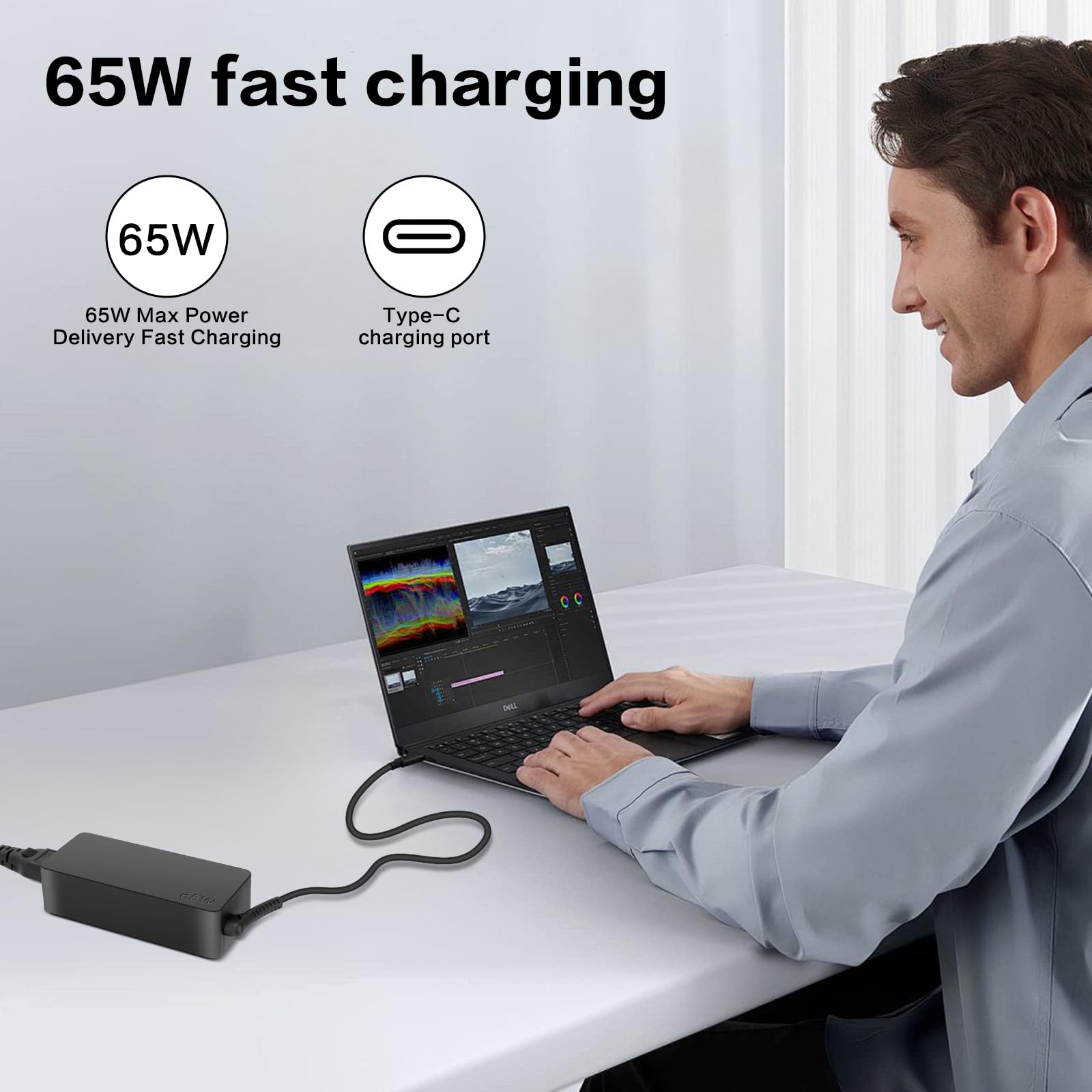 65W Lenovo Ladekabel Laptop 65W USB C Laptop Ladegerät Ersatz für Lenovo Thinkpad/Yoga/Chromebook, ADLX65YDC2A Ladegerät