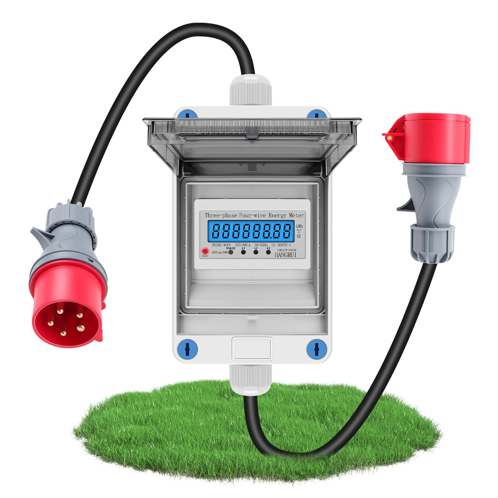 Contatore Elettrico Portatile Trifase 32 A, Presa CEE 400 V | Contatore Digitale Azzerabile, IP65, Contatore Ausiliario per Camper, Roulotte e Auto Elettriche, Cavo da 2 M a 5 Poli