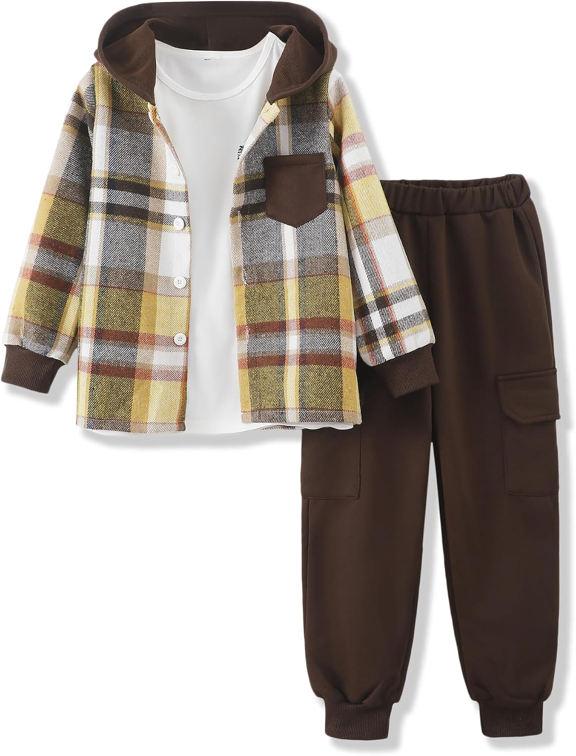 Boys Clothes Fall Winter Outfits, Toddler Boy Sweatsuit Plaid Hoodie Pants Clothing Set For Kids Boys Size 5-12 Years