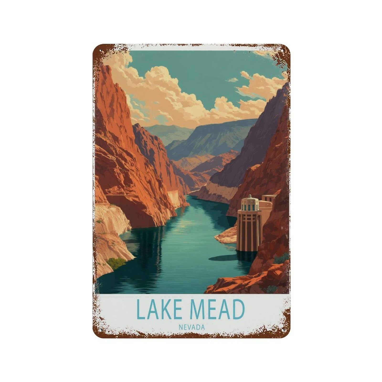 xiaoxiaoshen Lake Mead Travel Nevada Desert Canyon Decor Wall Decor Art Metal Tin Poster Modern Home Decor Art Home Bar Shop Decorations Vintage Sign 30x20cm