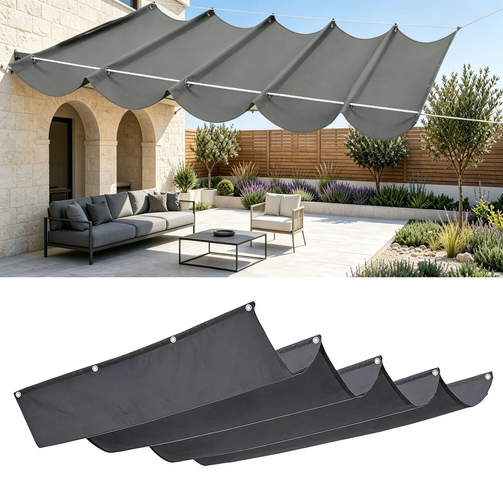 Voile-D'Ombrage Rétractable Vague 1.9 x 3.2 m Rectangulaire Imperméable Anti-UV et Indéchirable Contre Le Vent Voile d'ombrage Imperméable pour Patio Jardin Terrasse, Gris Foncé