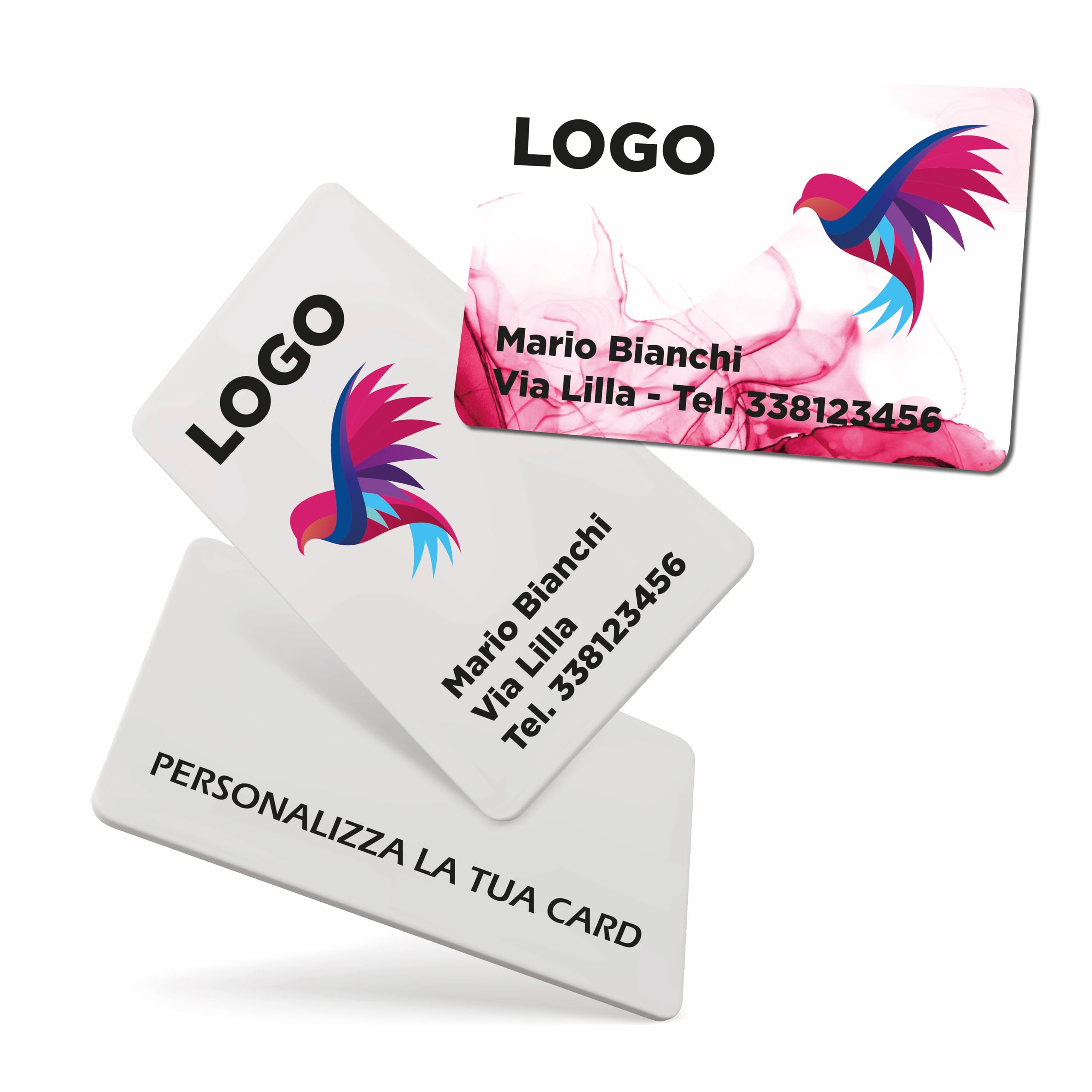 Tessere PVC Personalizzate da 1 a 5000 Pezzi, Card con Foto Logo e Testo, Badge Fronte Retro