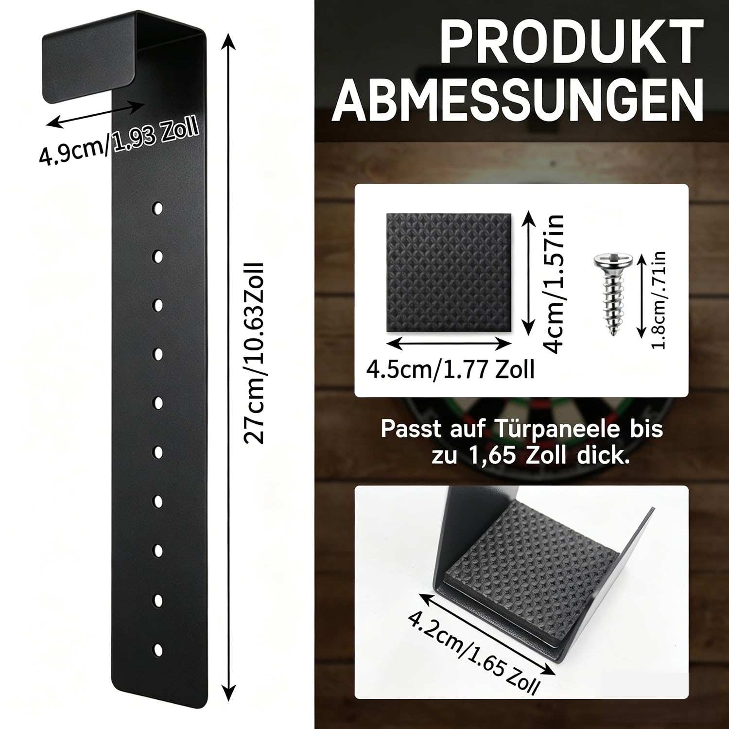 Dartscheibe Ständer für Türen, ohne Bohren, für die meisten Dartscheibe geeignet, platzsparend (Schwarz)