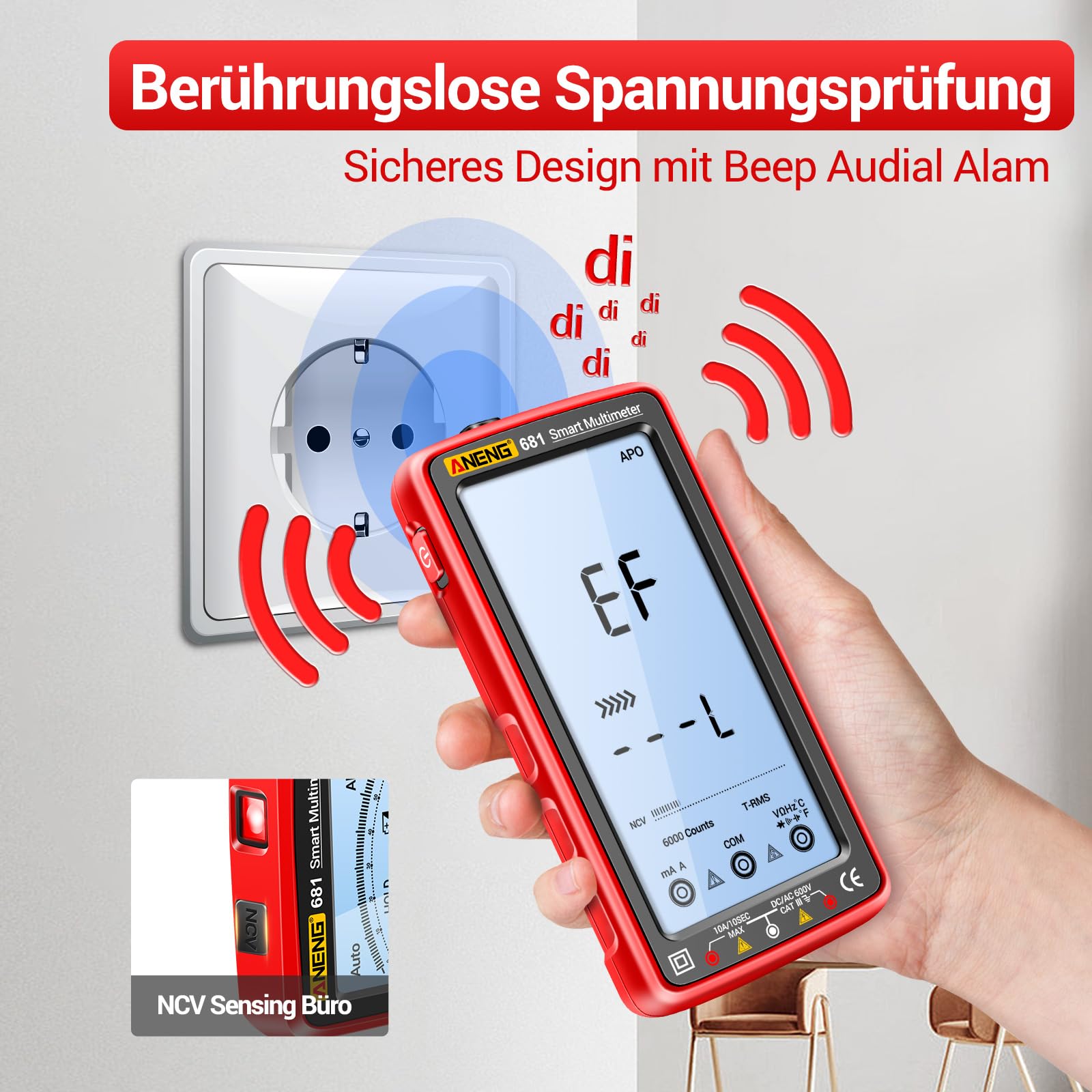 ANENG 681 Multimeter Digital Tester Smart Wiederaufladbarer Ohm Voltmeter Auto Ranging TRMS 6000 Counts mit NCV,Gleich/Wechsel strom,AC/DC Spannung,Widerstand,Dioden,Durchgangsprüfung,Kapazität