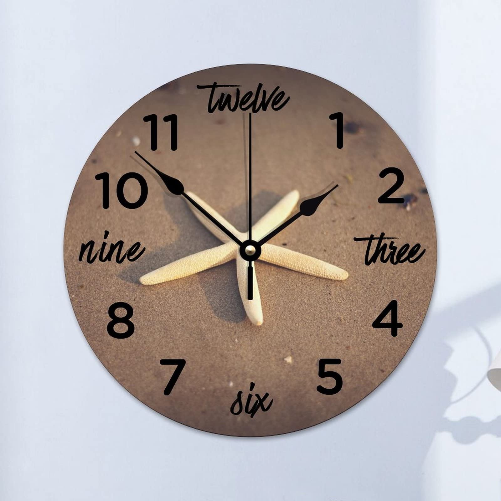 Horloge murale étoile de mer 38cm silencieuse à pile pour salon