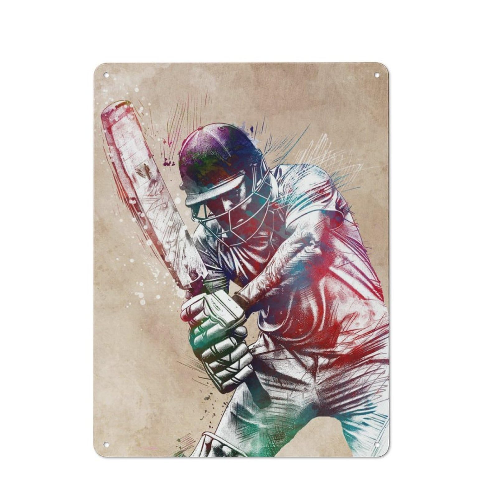 Junmoney Cricket Player Watercolor Art Retro-Style Tin Sign 40X30cm For Home Bar Wall, With Clear Retro Wall Decor Character