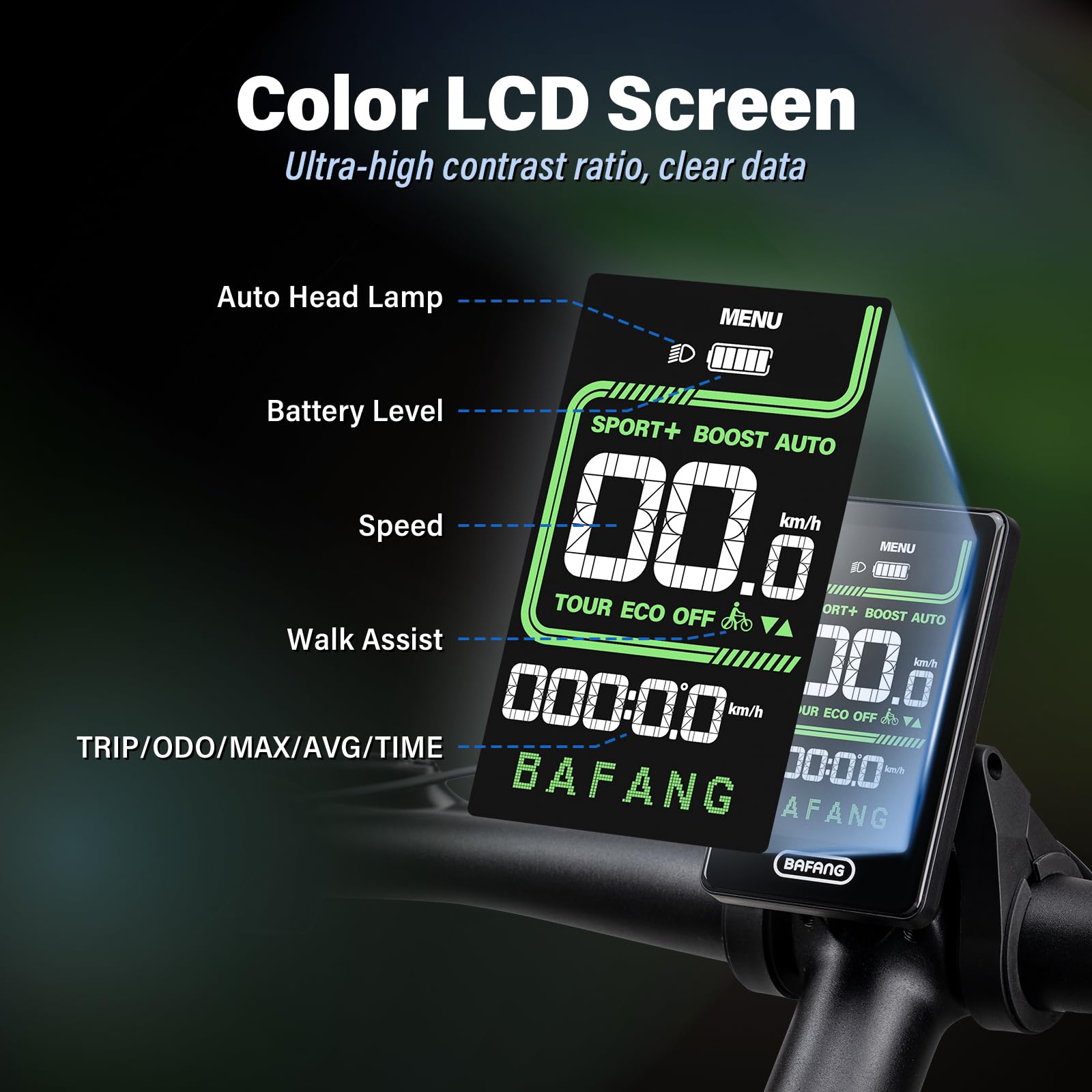BAFANG 5 Pin C020 Display LCD elettrico per bicicletta per M620, M600, M560, M510, M420 Motore, E-Bike Display per computer con Livello 0-5 di supporto al pedale, Protocollo CAN