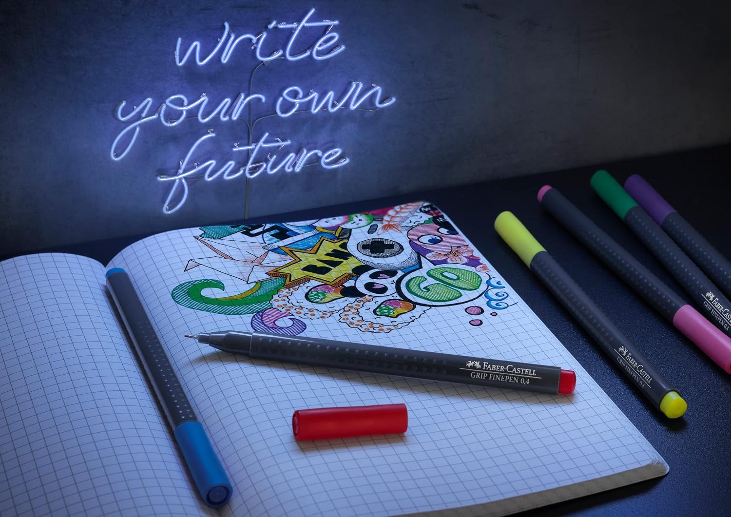 Faber-Castell Grip Finepen İnce Keçe Uçlu Kalem Seti, 5’li, Klasik Renkler, 0.4 mm, Metal Destekli, Ergonomik Üçgen Gövde