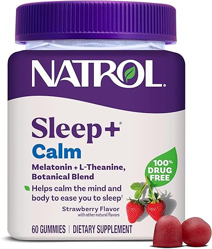 Natrol Sleep+ Calm - Gomitas de melatonina para adultos, gomitas para dormir, sabor a fresa, 60 gomitas, suministro para 30 días