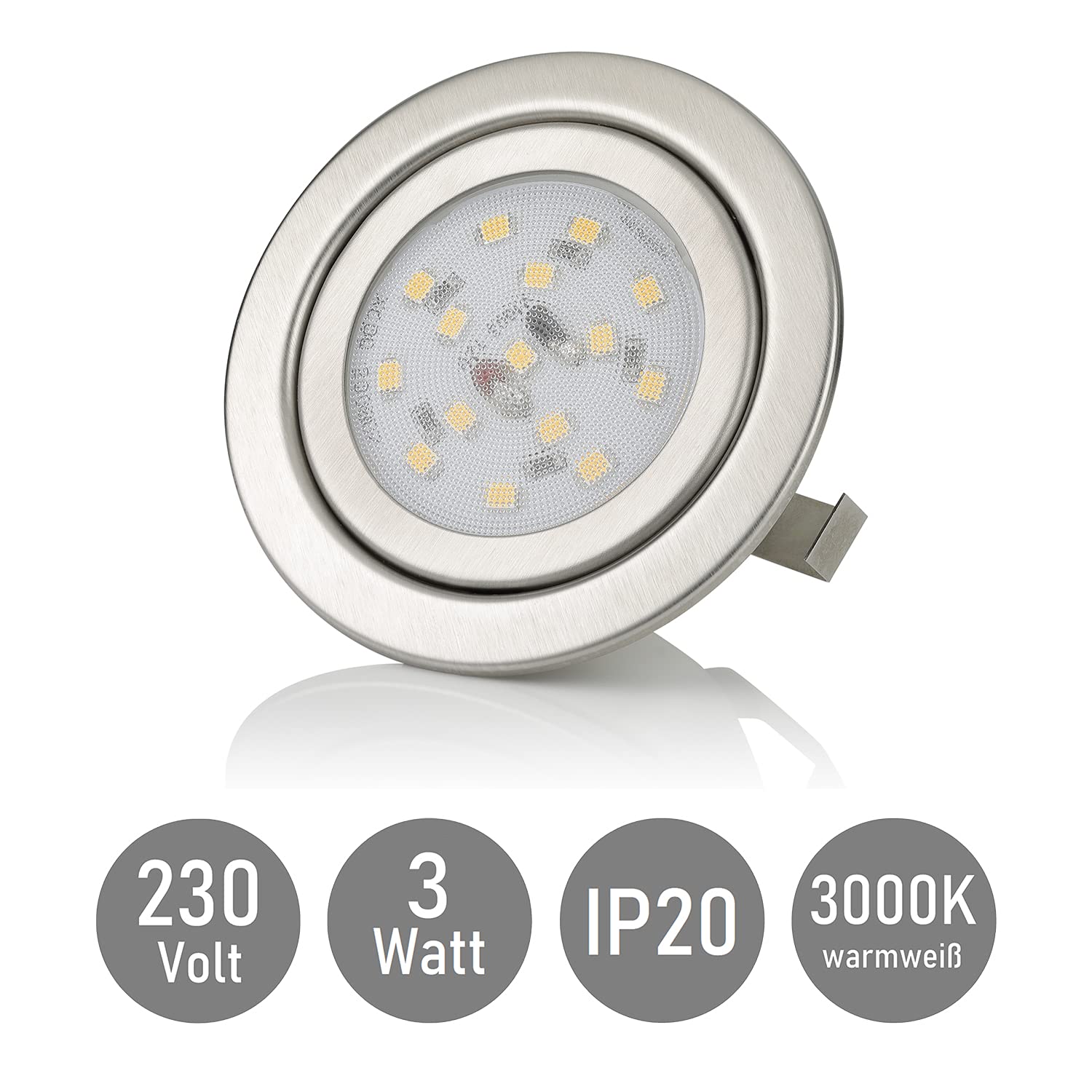 Sweet Led 4x Möbeleinbaustrahler flach 3W LED 230V IP20 Einbaustrahler Möbelleuchte Möbel-Einbaustrahler Einbauleuchte Einbauspot - ultra flach, mini, 3000k Warmweiß