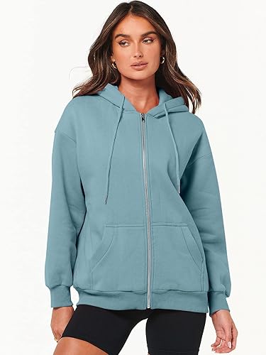 Miniatura 8 de ANRABESS Sudaderas con capucha y cremallera para mujer, de manga larga, sudaderas de gran tamaño, forro polar Y2K, con bolsillos, ropa de otoño
